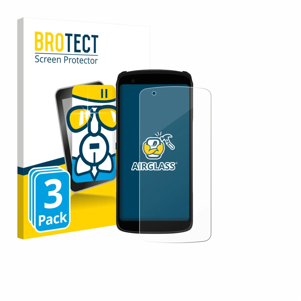 Front side of a product packaging with the brand logo BROTECT. Next to it is the device Zebra TC22R shown with the correspondi