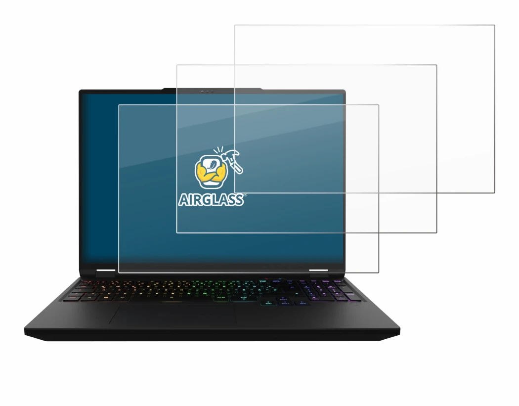 Image of the device XMG Apex 16 Max with a wide variety of screen protectors.