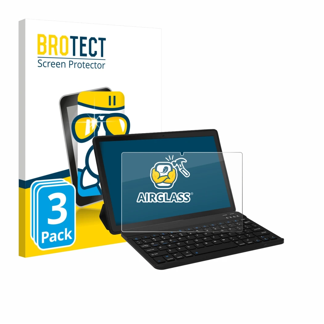 Front side of a product packaging with the brand logo BROTECT. Next to it is the device Laptok YXPA7LBK 11