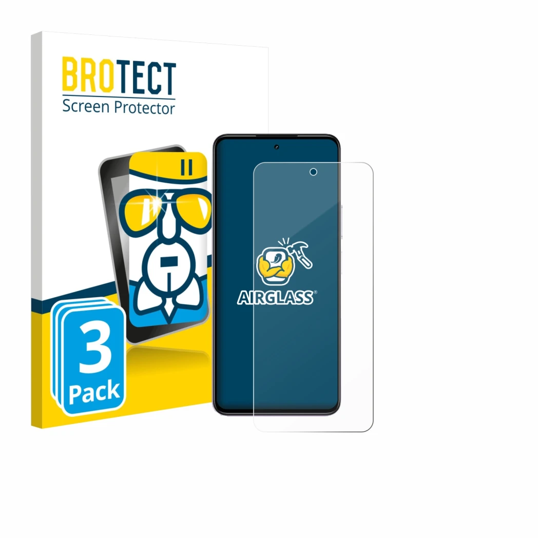 Front side of a product packaging with the brand logo BROTECT. Next to it is the device realme P4x 5G shown with the correspon