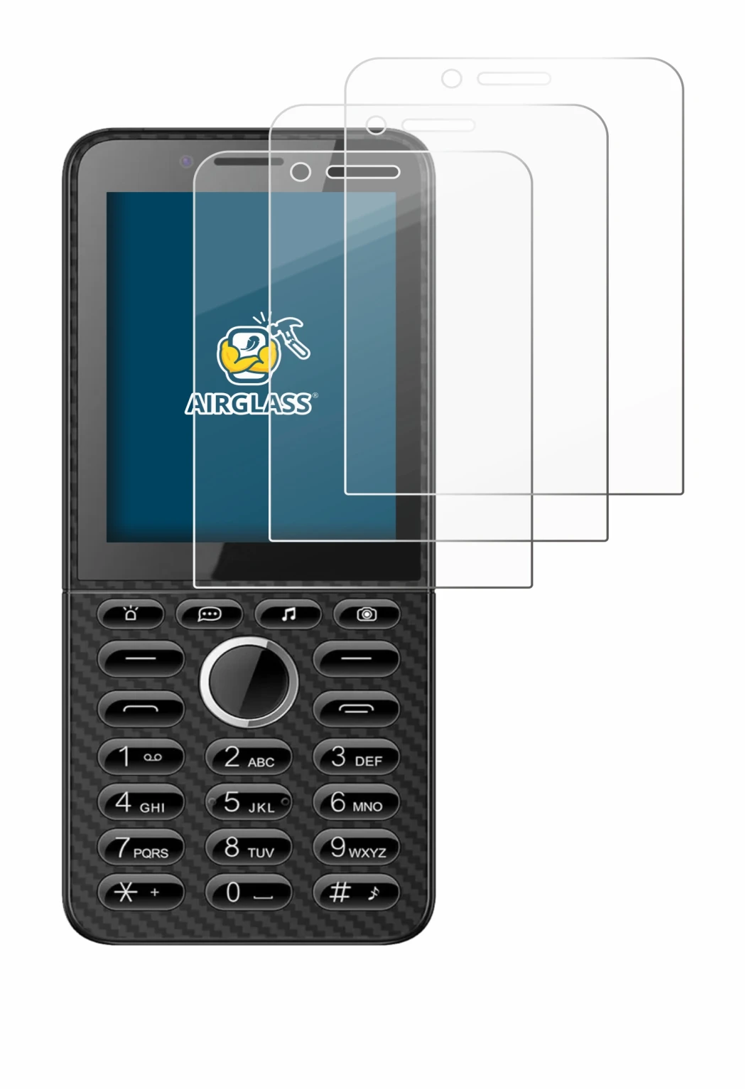 Image of the device Energizer E288S with a wide variety of screen protectors.