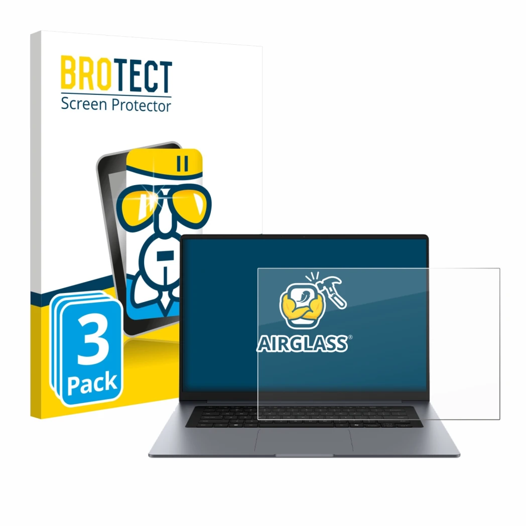 Front side of a product packaging with the brand logo BROTECT. Next to it is the device Samsung Galaxy Book6 16