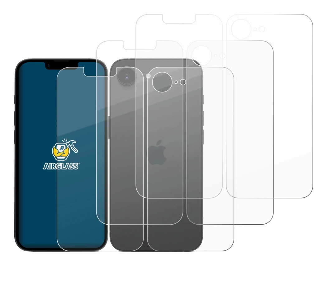 Image of the device Apple iPhone 17e (Front+Back) with a wide variety of screen protectors.