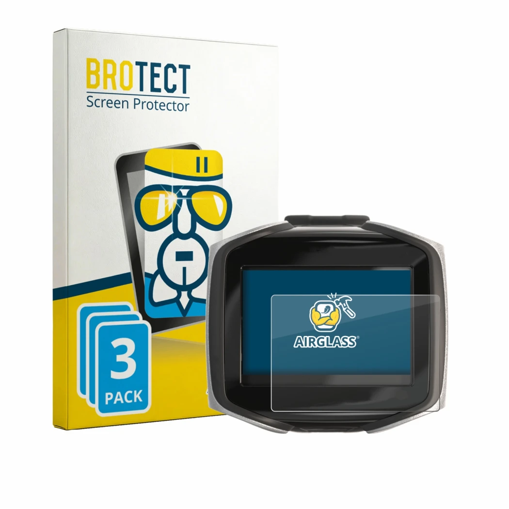 Front side of a product packaging with the brand logo BROTECT. Next to it is the device Mares Quad CI shown with the correspon
