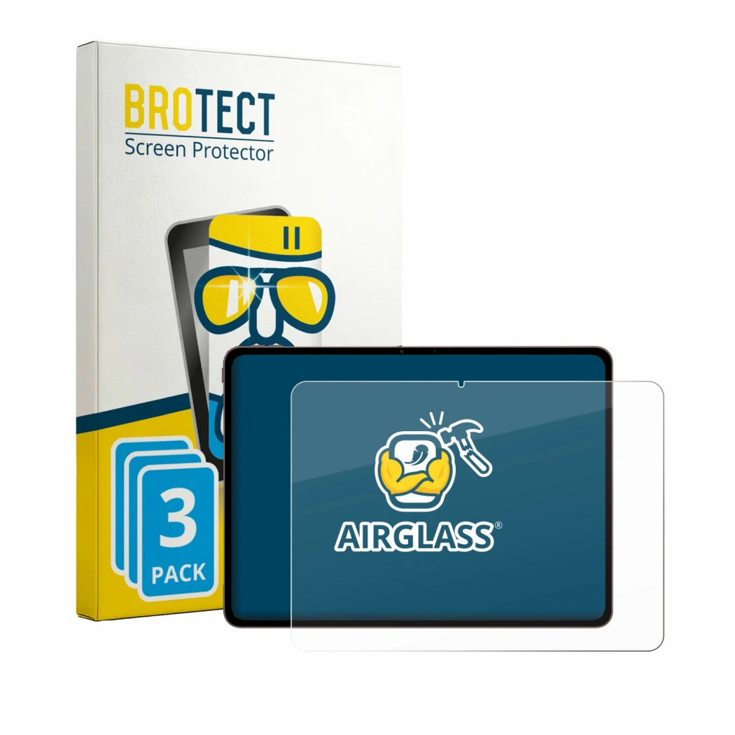 Front side of a product packaging with the brand logo BROTECT. Next to it is the device OnePlus Pad 4 shown with the correspon