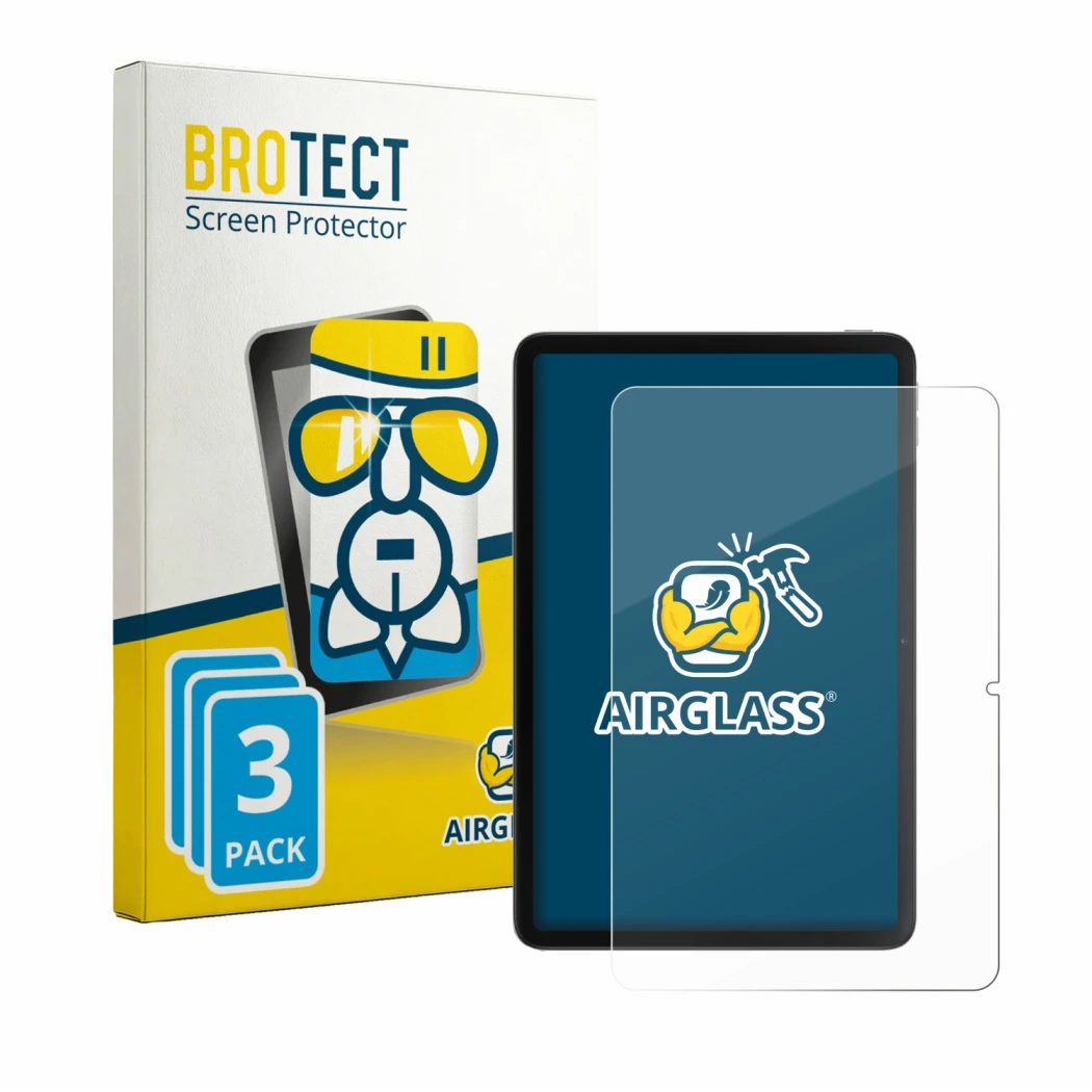 Front side of a product packaging with the brand logo BROTECT. Next to it is the device Xiaomi Redmi Pad 2 9.7 shown with the 