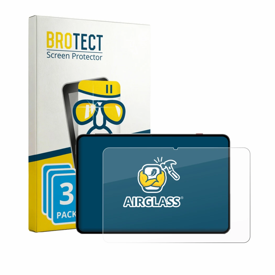 Front side of a product packaging with the brand logo BROTECT. Next to it is the device RedMagic Astra 2 shown with the corres