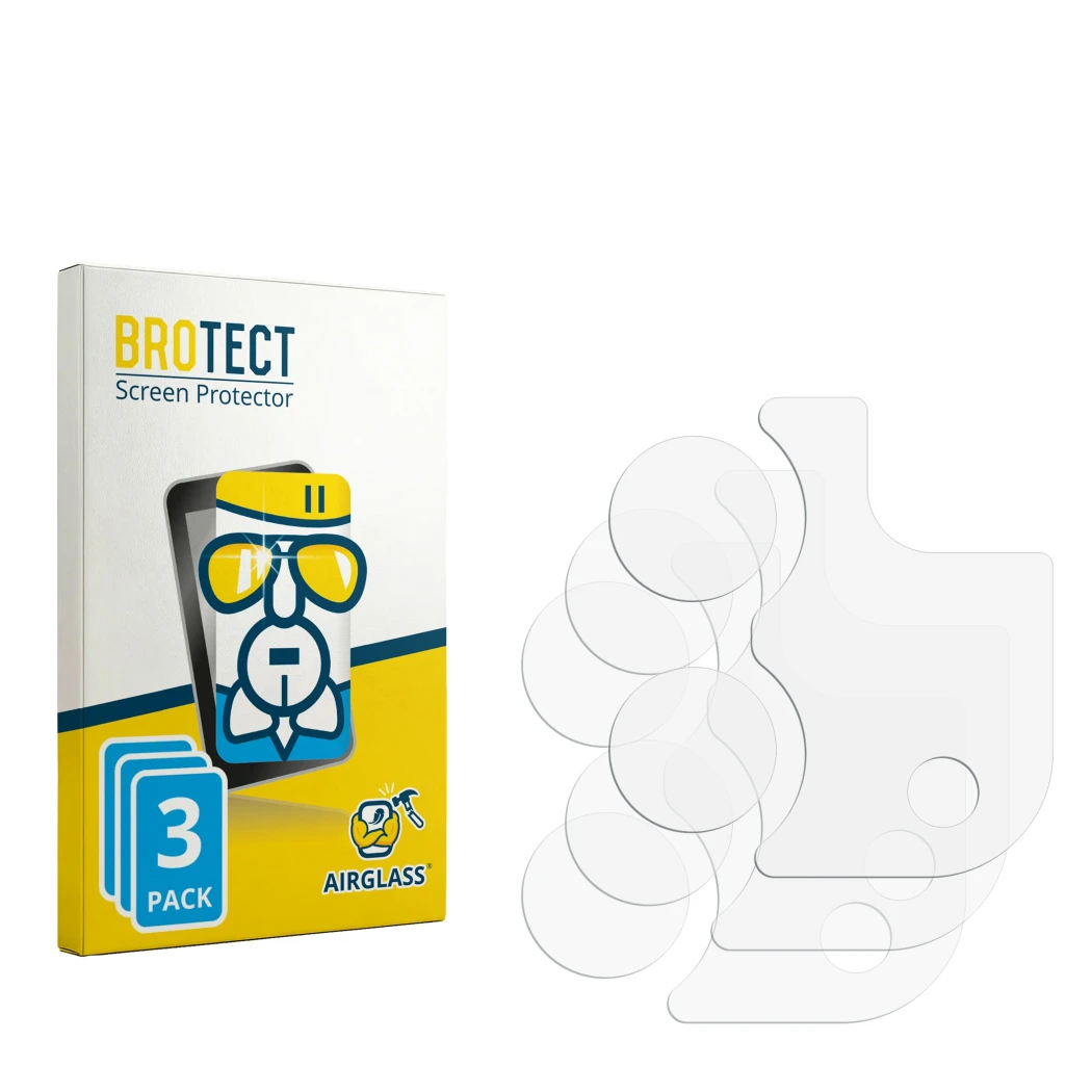Front side of a product packaging with the brand logo BROTECT. Next to it is the corresponding screen protector.