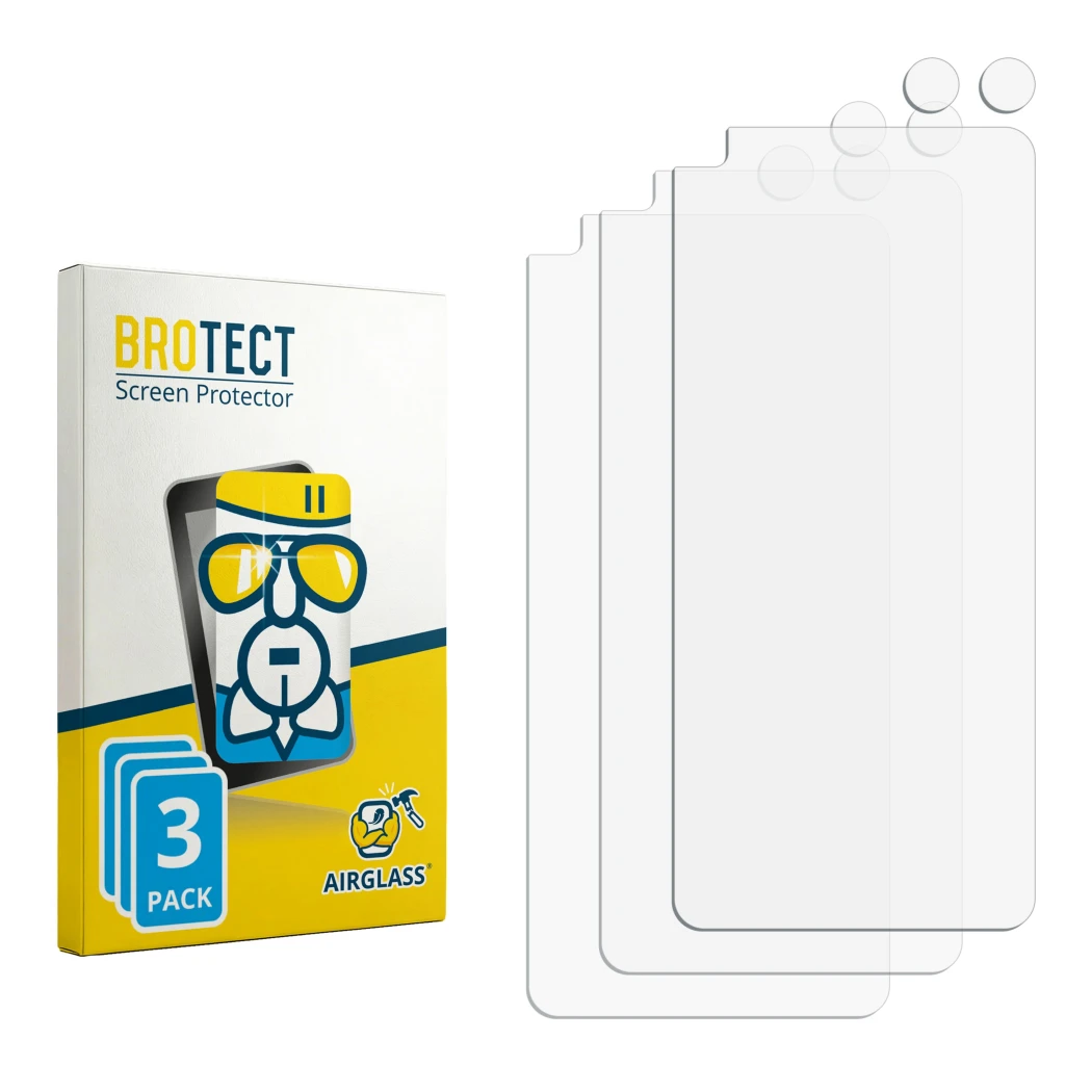 Front side of a product packaging with the brand logo BROTECT. Next to it is the corresponding screen protector.