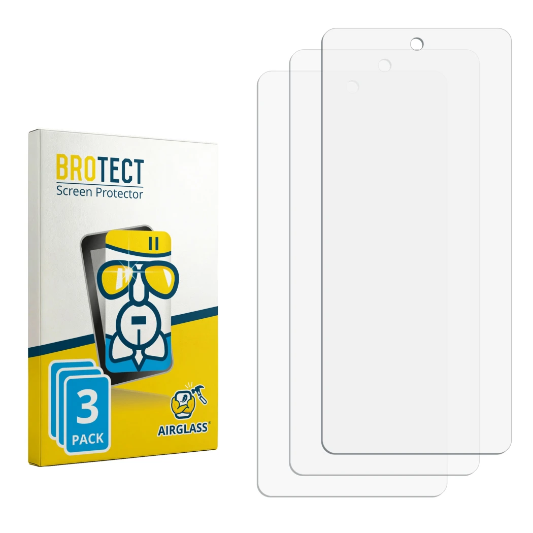 Front side of a product packaging with the brand logo BROTECT. Next to it is the corresponding screen protector.