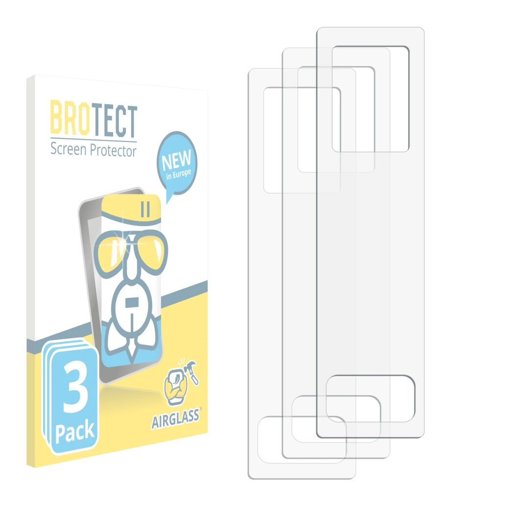 Front side of a product packaging with the brand logo BROTECT. Next to it is the corresponding screen protector.