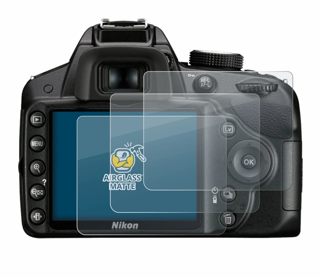 Image of the device Nikon D3200 with a wide variety of screen protectors.