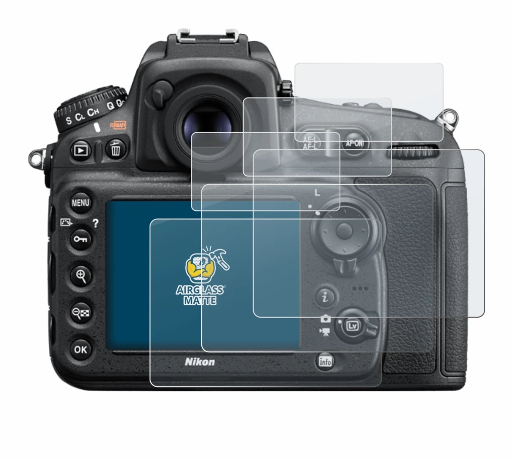 Image of the device Nikon D810 with a wide variety of screen protectors.