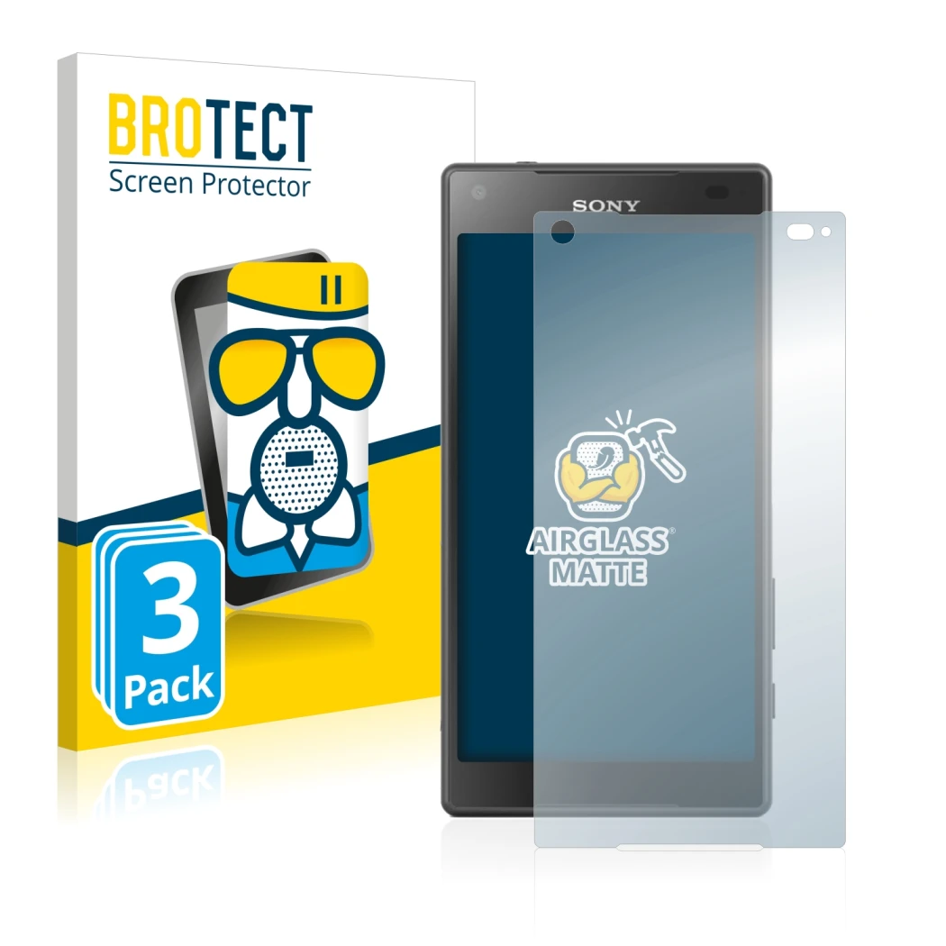 Front side of a product packaging with the brand logo BROTECT. Next to it is the device Sony Xperia Z5 Compact shown with the 