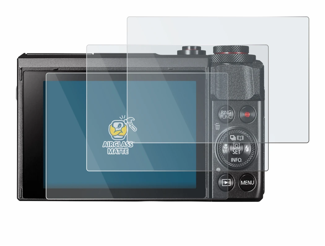 Image of the device Canon PowerShot G7 X Mark II with a wide variety of screen protectors.