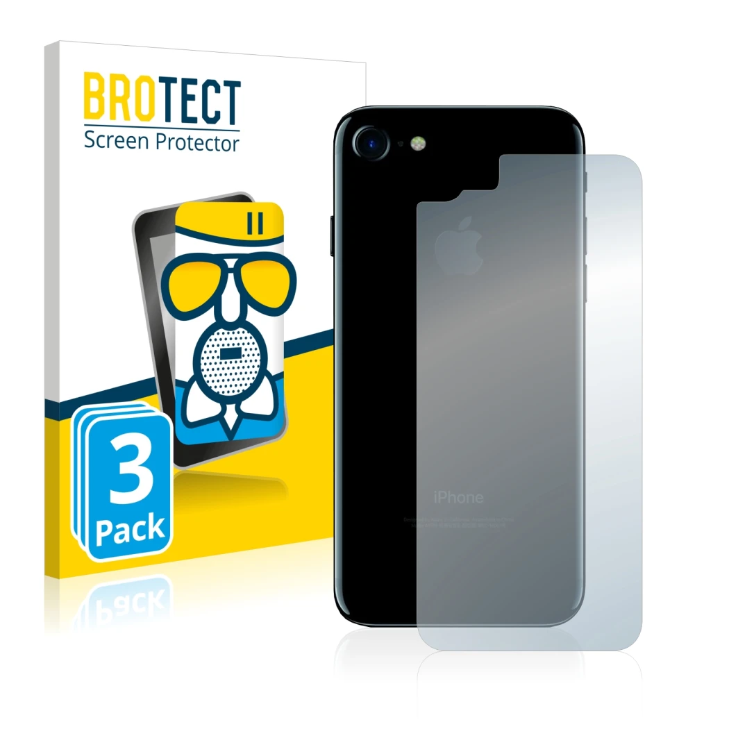 Front side of a product packaging with the brand logo BROTECT. Next to it is the device Apple iPhone 7 Back (entire surface) s