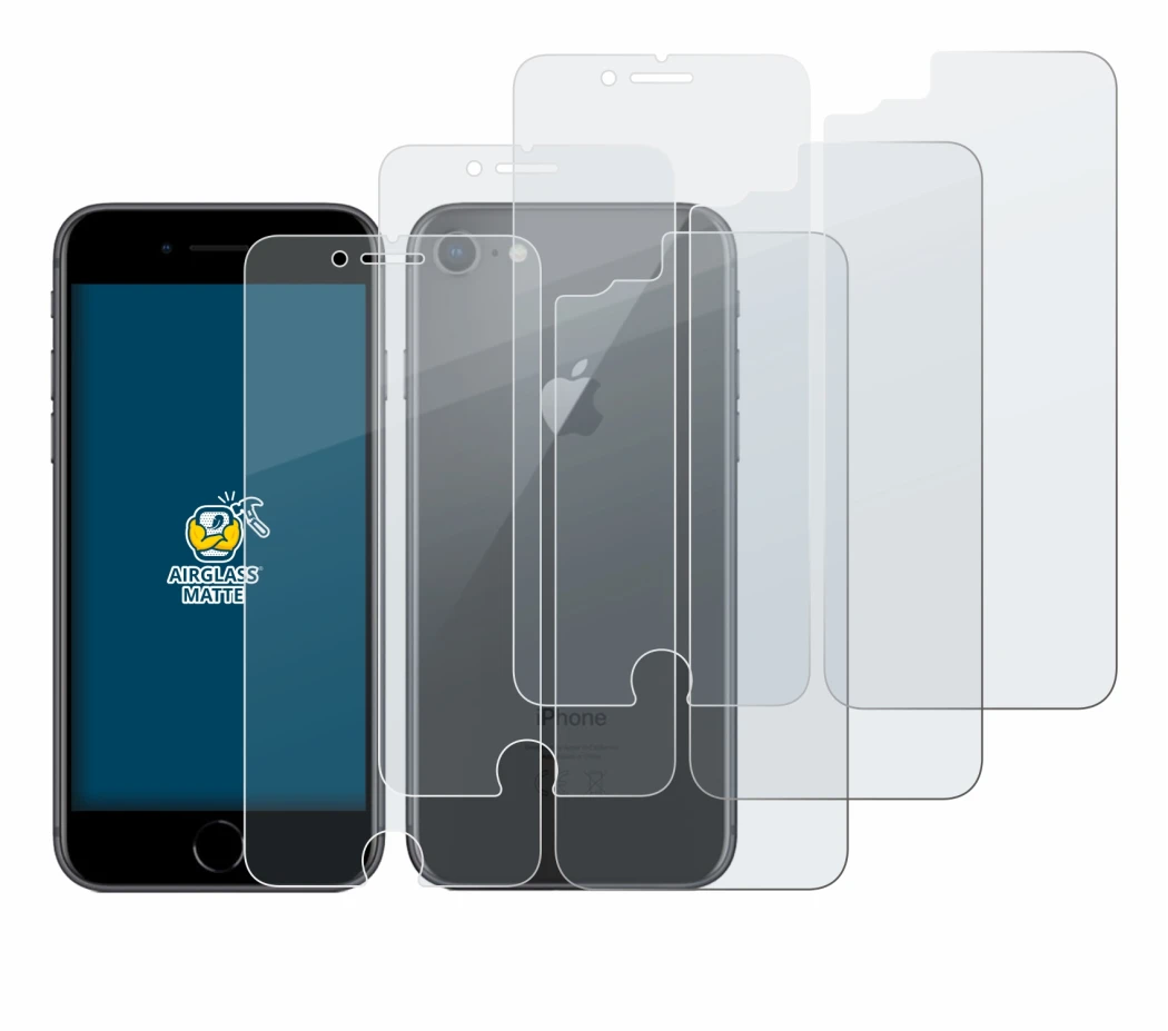 Image of the device Apple iPhone 8 (Front+Back) with a wide variety of screen protectors.