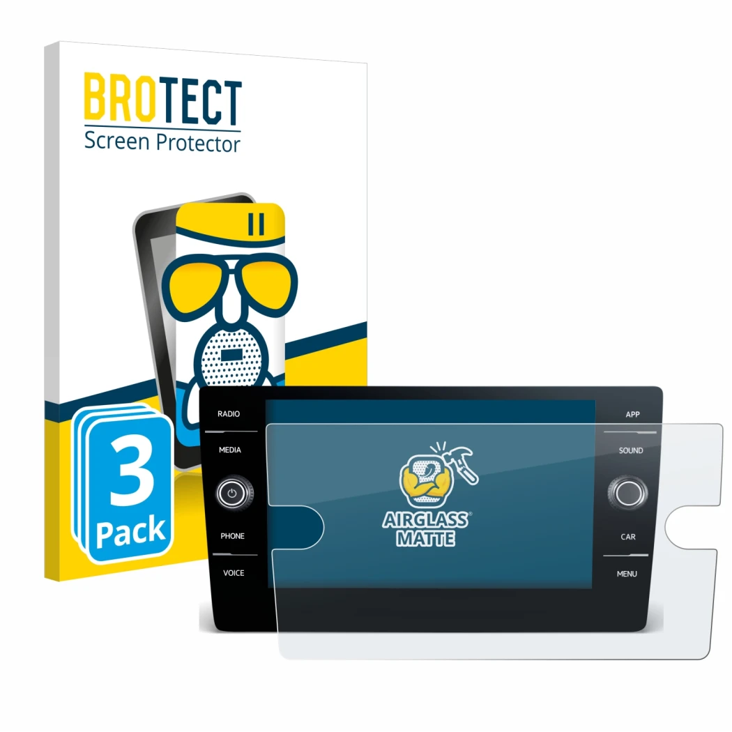 Front side of a product packaging with the brand logo BROTECT. Next to it is the device Volkswagen T-Roc 2017-2019 Discover Me