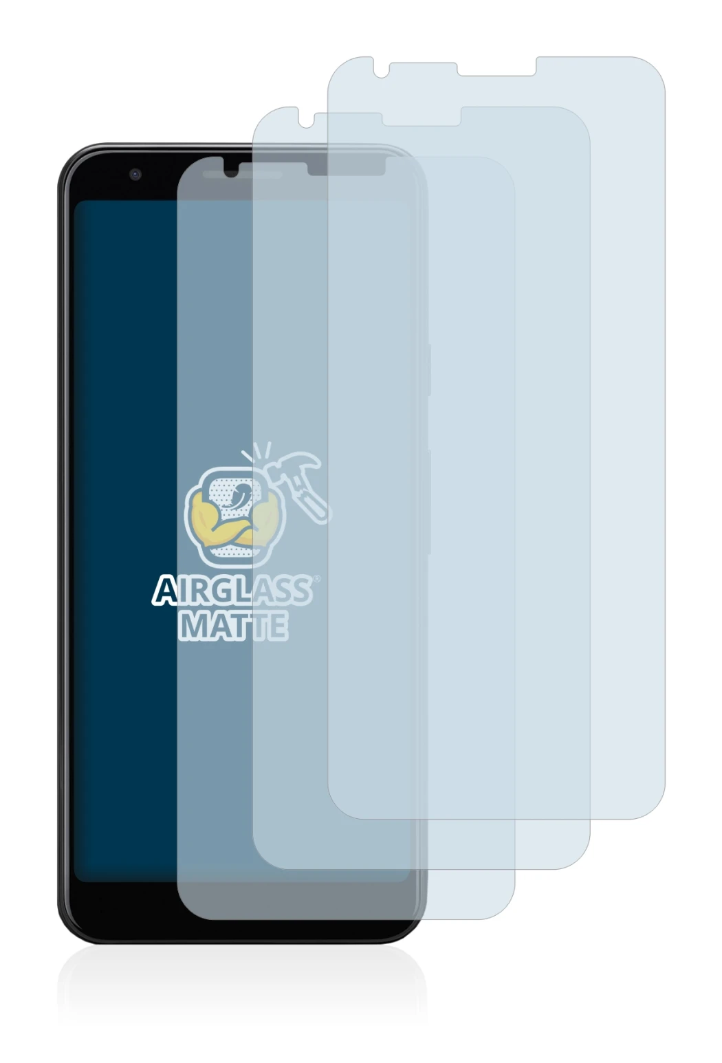 Image of the device Google Pixel 3a XL with a wide variety of screen protectors.