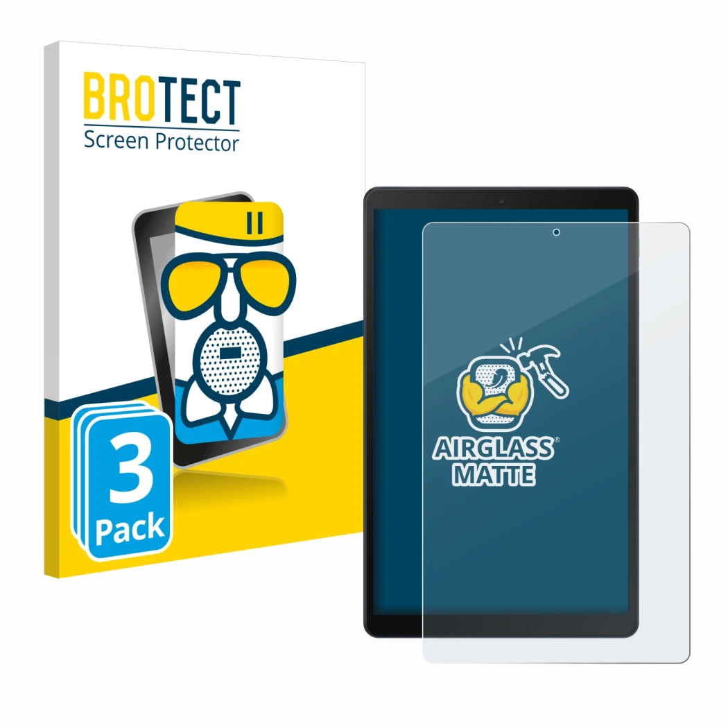 Front side of a product packaging with the brand logo BROTECT. Next to it is the device Samsung Galaxy Tab A 10.1 WiFi 2019 sh