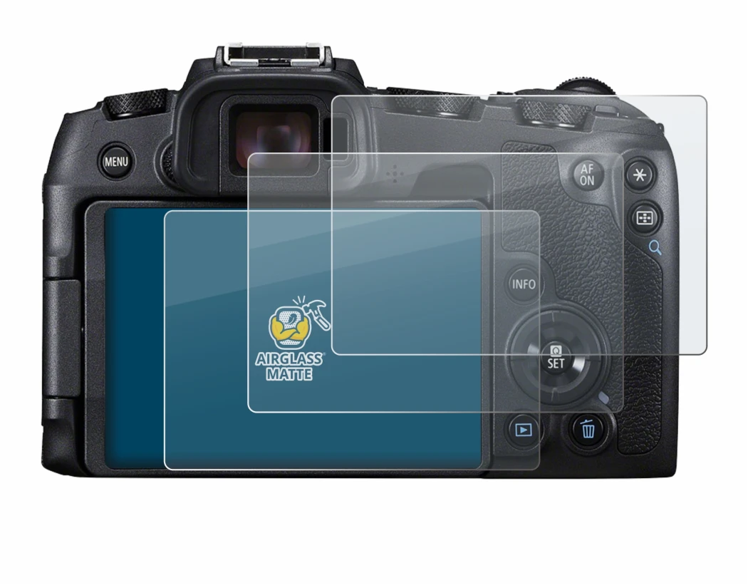 Image of the device Canon EOS RP with a wide variety of screen protectors.