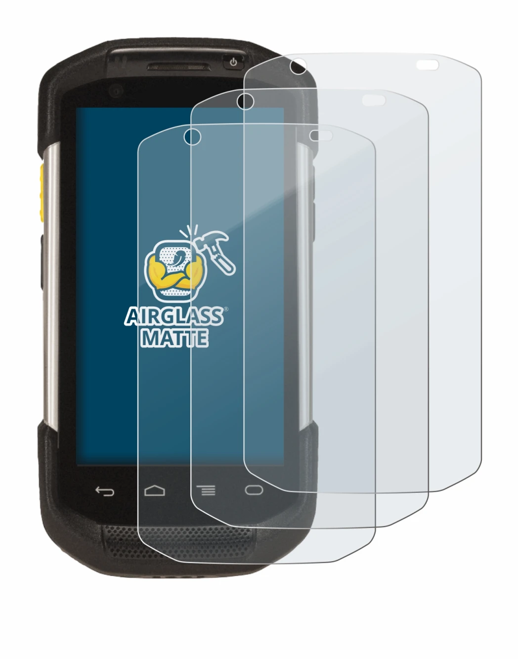 Image of the device Zebra TC77 with a wide variety of screen protectors.