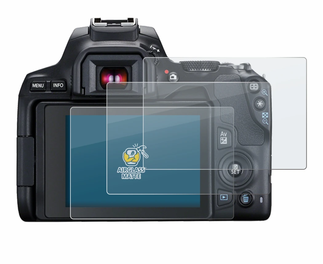 Image of the device Canon EOS 250D with a wide variety of screen protectors.