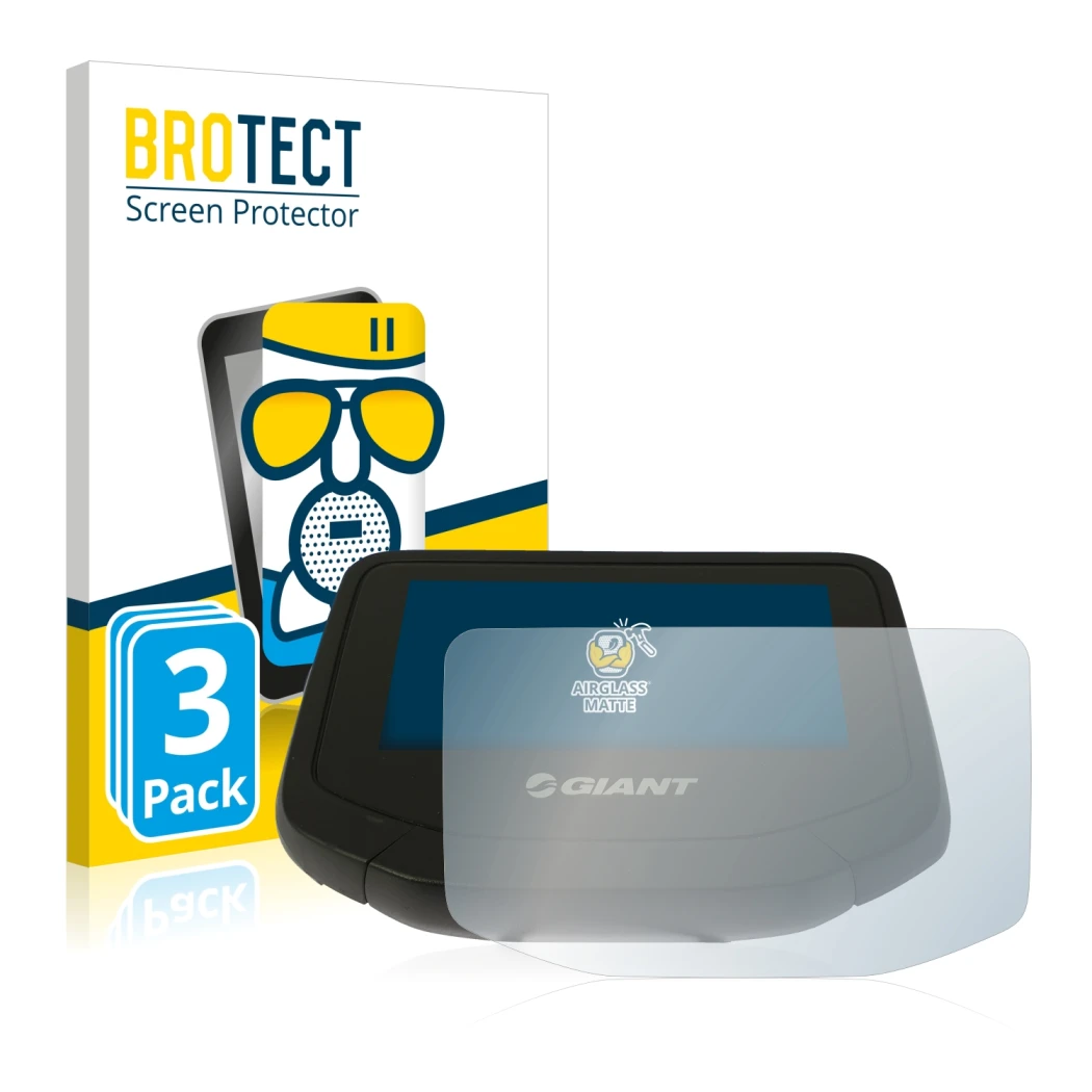 Front side of a product packaging with the brand logo BROTECT. Next to it is the device Giant RideControl Evo shown with the c