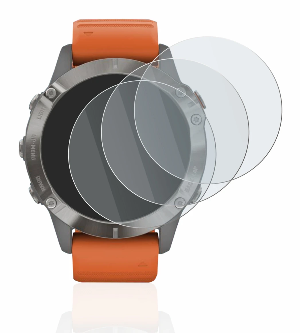 Image of the device Garmin Fenix 6 Pro with a wide variety of screen protectors.