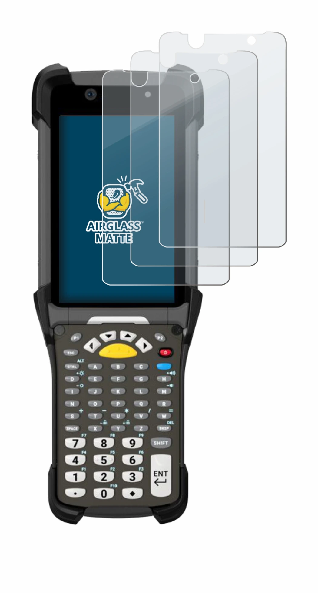 Image of the device Zebra MC9300 with a wide variety of screen protectors.