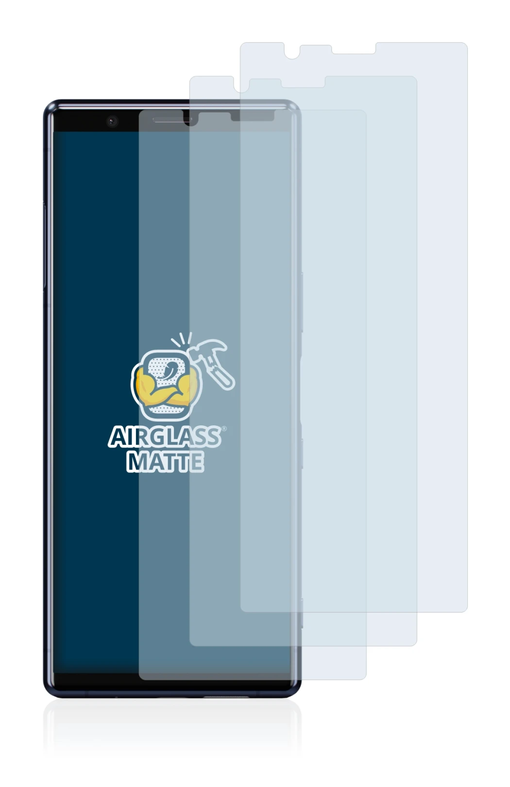 Image of the device Sony Xperia 5 with a wide variety of screen protectors.