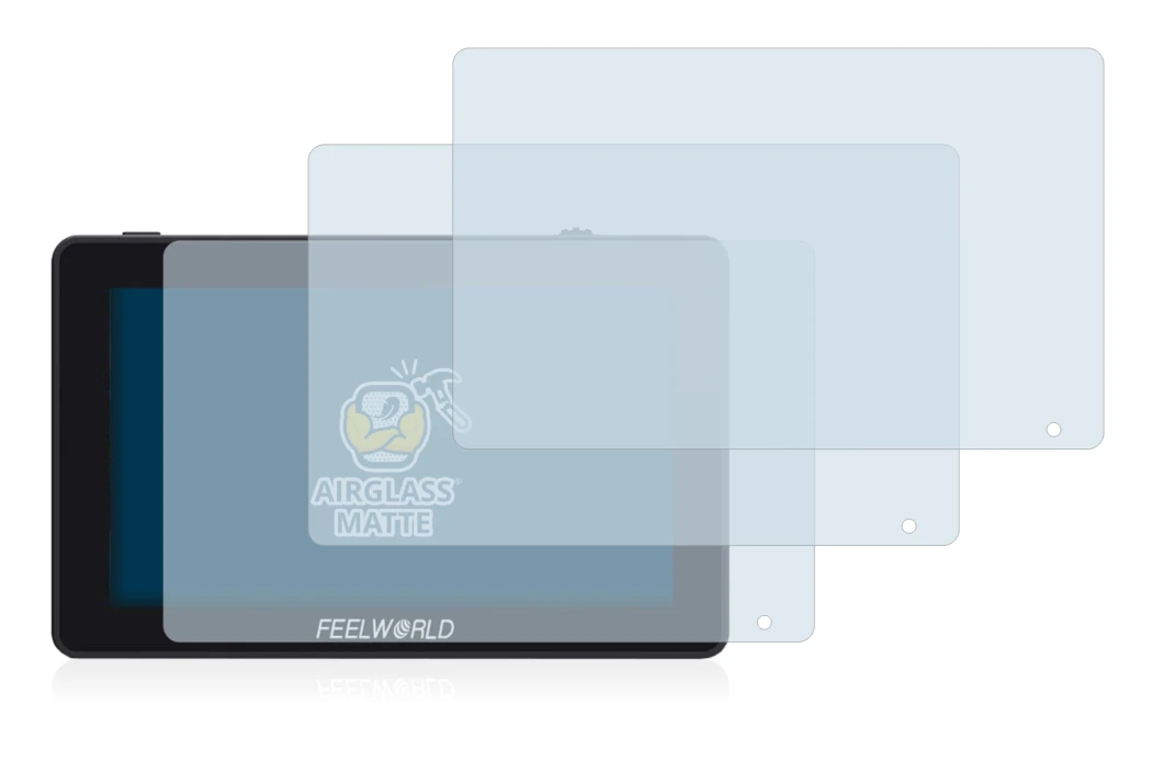 Image of the device Feelworld F6 Plus with a wide variety of screen protectors.