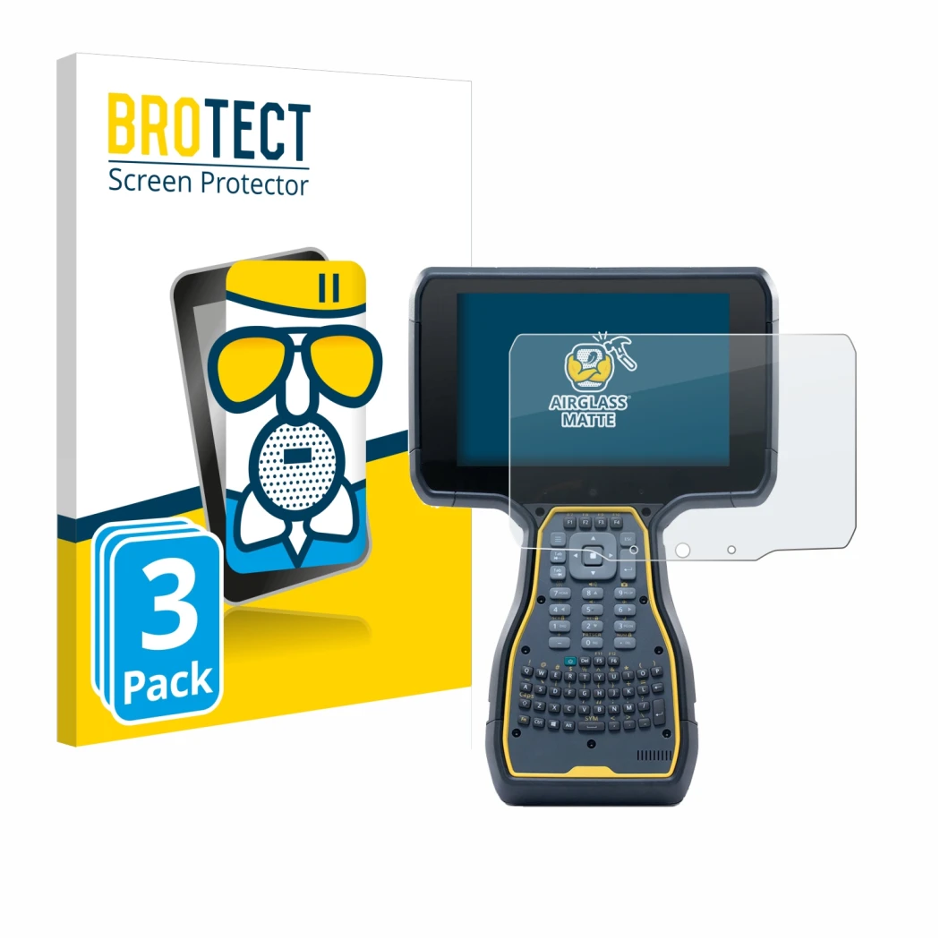 Front side of a product packaging with the brand logo BROTECT. Next to it is the device Trimble TSC7 Controller shown with the