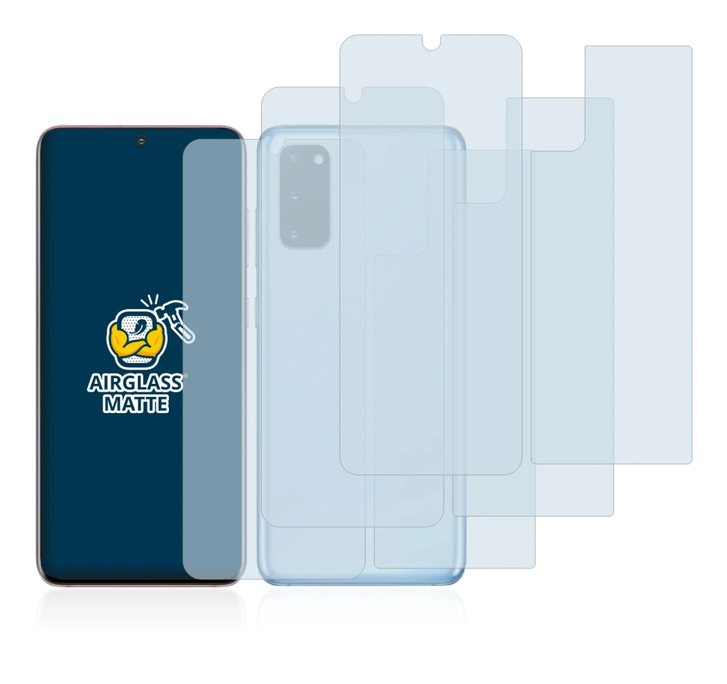 Image of the device Samsung Galaxy S20 (Front+Back) with a wide variety of screen protectors.
