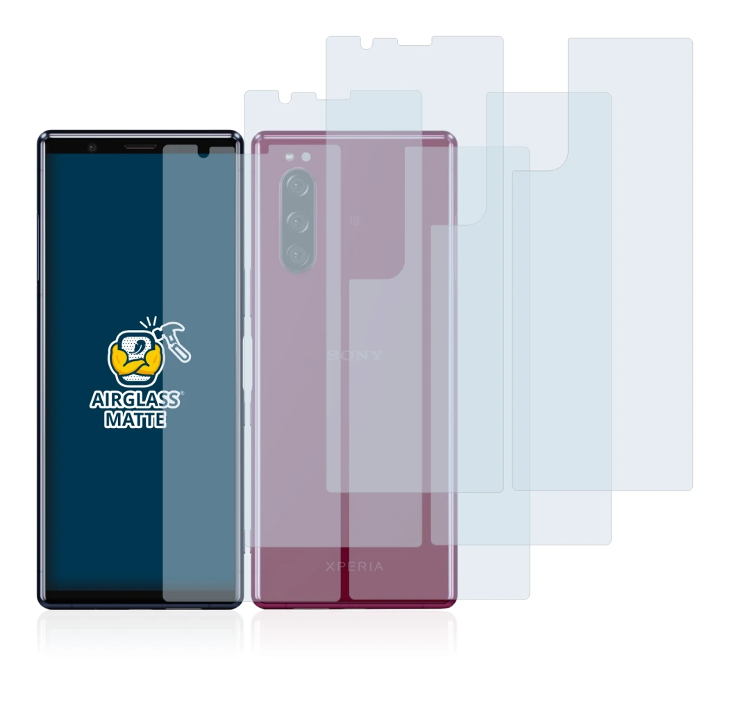 Image of the device Sony Xperia 5 (Front+Back) with a wide variety of screen protectors.