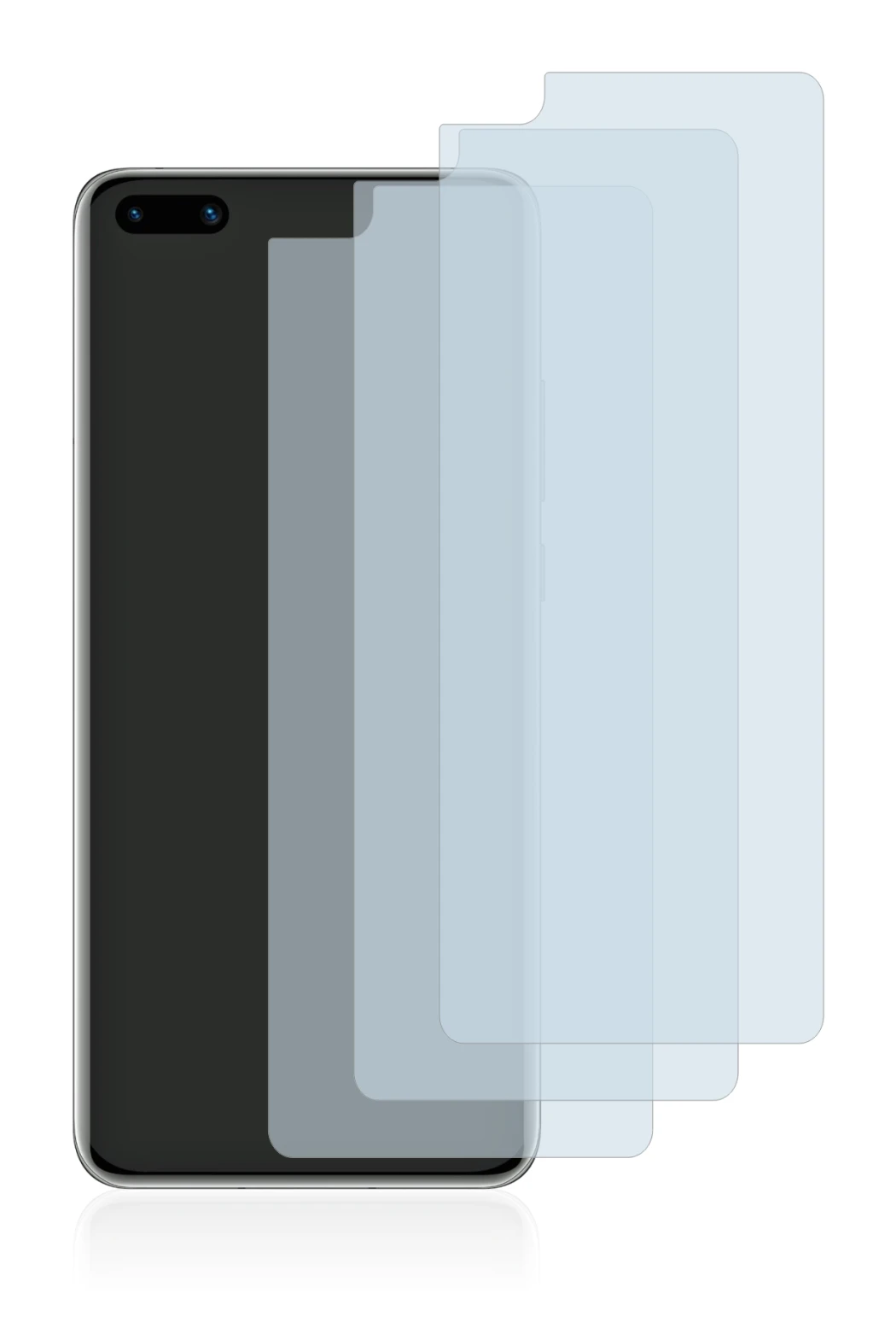 Image of the device Huawei P40 with a wide variety of screen protectors.