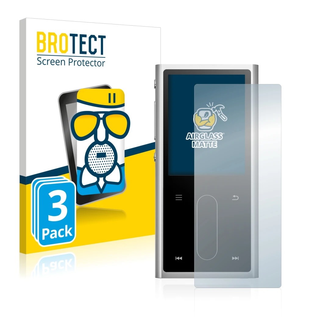 Front side of a product packaging with the brand logo BROTECT. Next to it is the device FiiO M3K shown with the corresponding 
