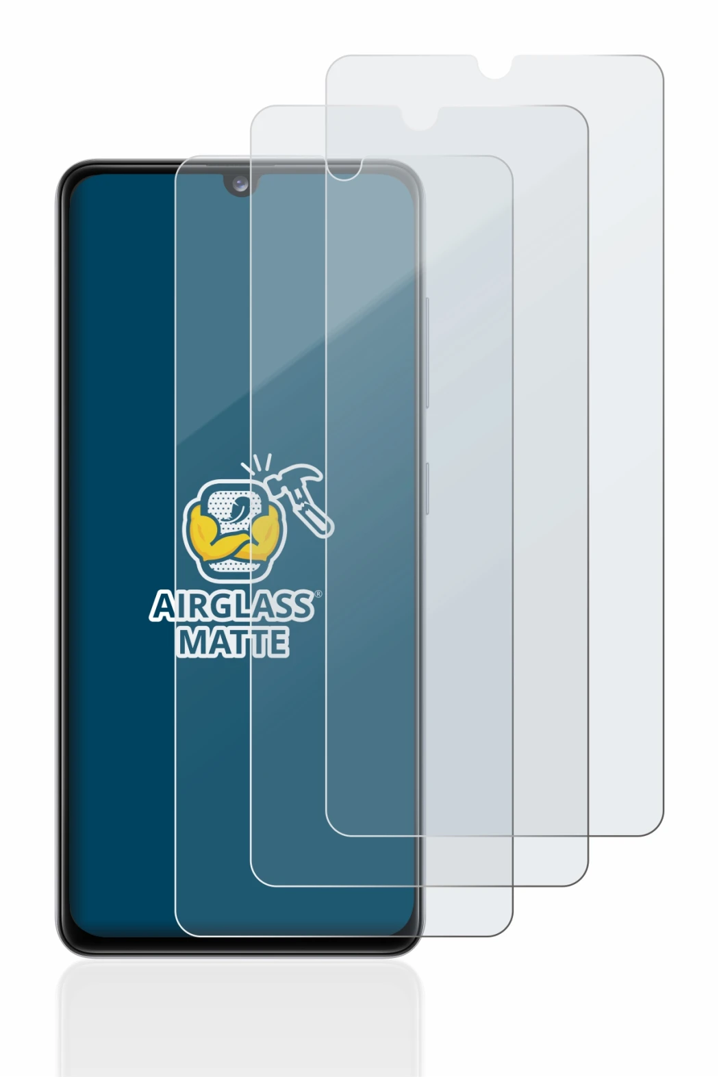 Image of the device Samsung Galaxy A41 with a wide variety of screen protectors.
