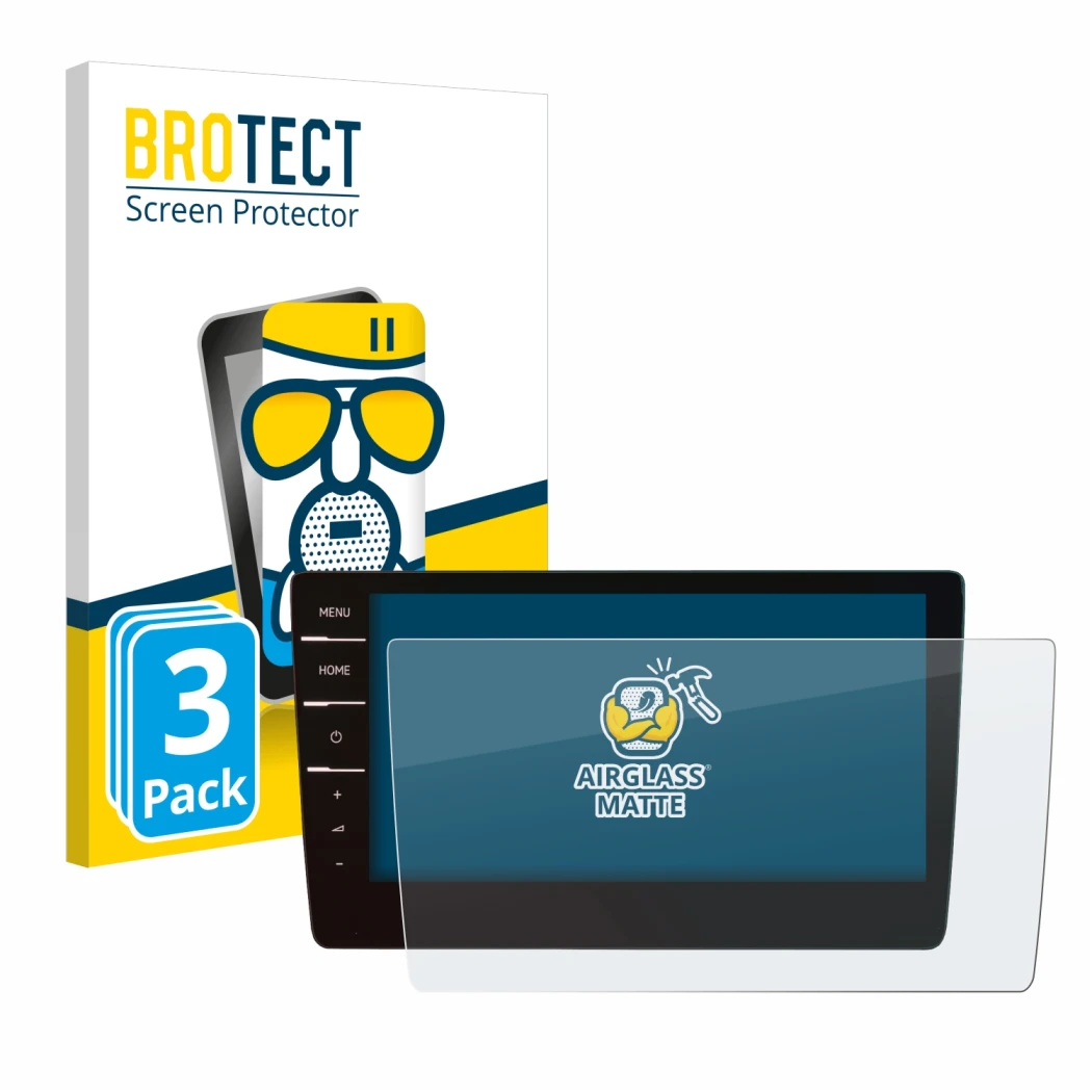 Front side of a product packaging with the brand logo BROTECT. Next to it is the device Volkswagen Arteon 2019 Discover Pro 9.