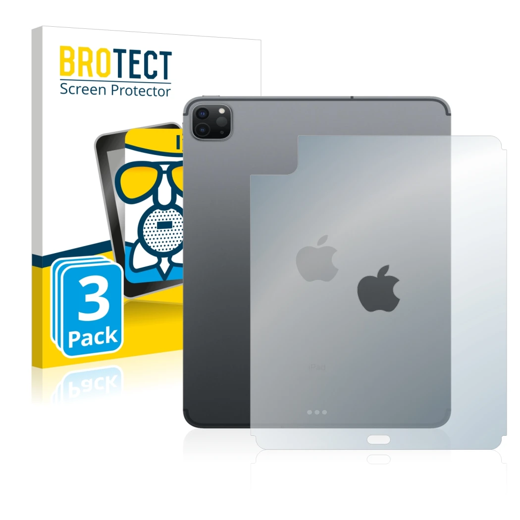 Front side of a product packaging with the brand logo BROTECT. Next to it is the device Apple iPad Pro 11