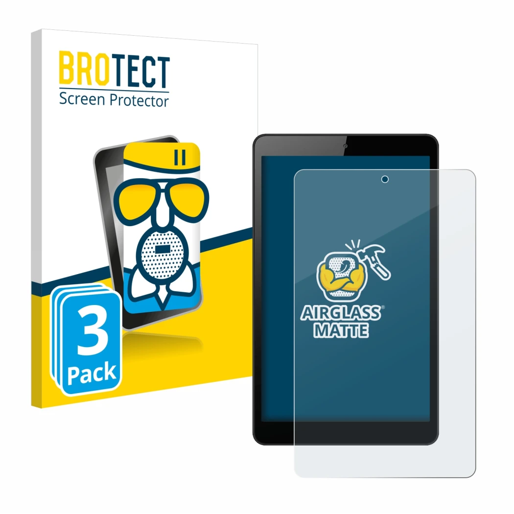 Front side of a product packaging with the brand logo BROTECT. Next to it is the device Huawei MediaPad M5 Lite 8