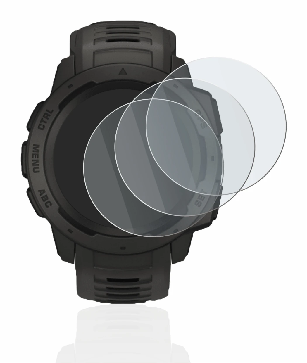 Image of the device Garmin Instinct Solar with a wide variety of screen protectors.