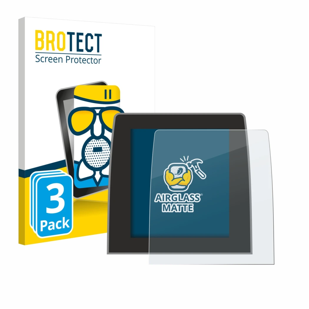Front side of a product packaging with the brand logo BROTECT. Next to it is the device Renault Captur 2 2020 Easy Link 9.3