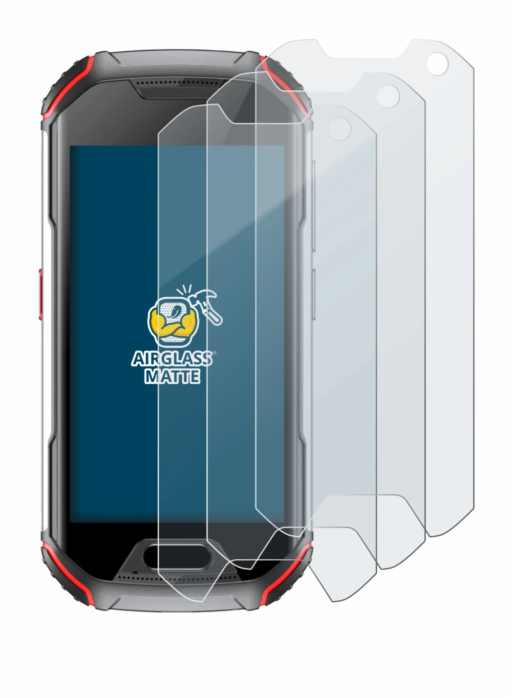 Image of the device Unihertz Atom L with a wide variety of screen protectors.
