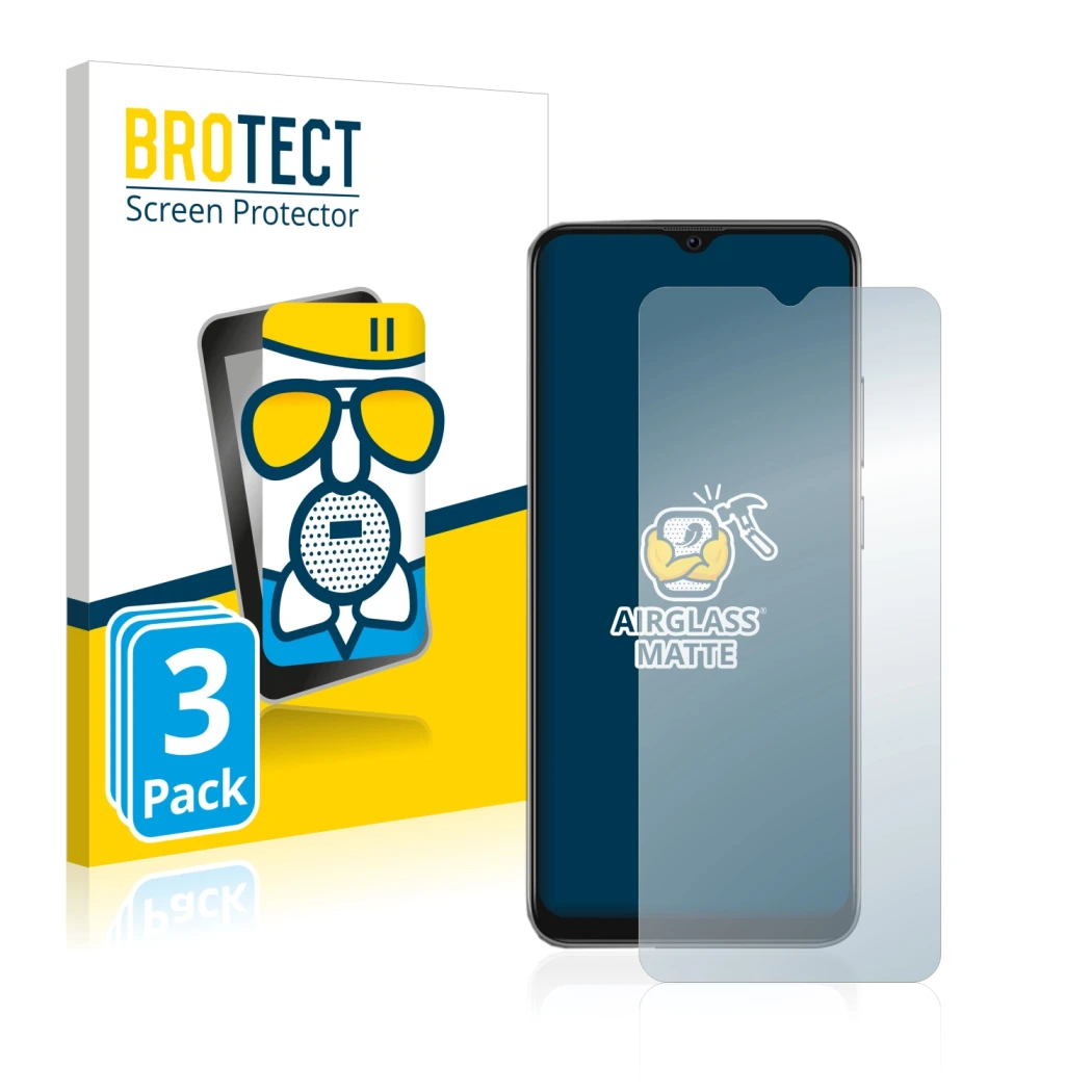 Front side of a product packaging with the brand logo BROTECT. Next to it is the device Blackview A70 shown with the correspon