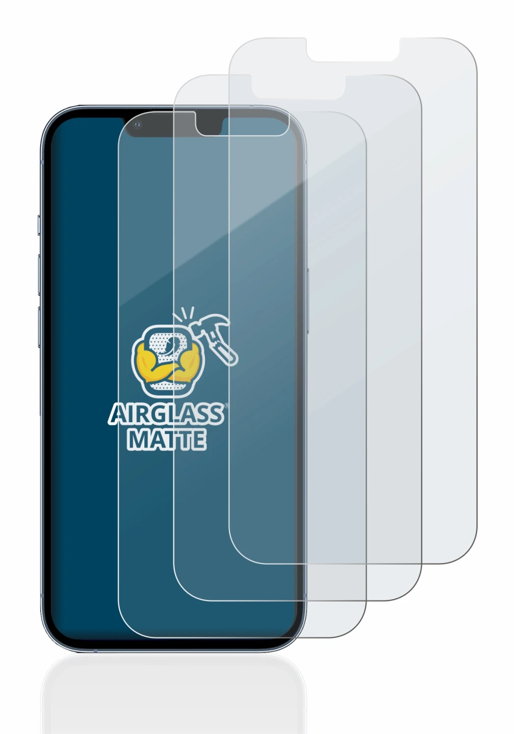 Image of the device Apple iPhone 13 Pro with a wide variety of screen protectors.