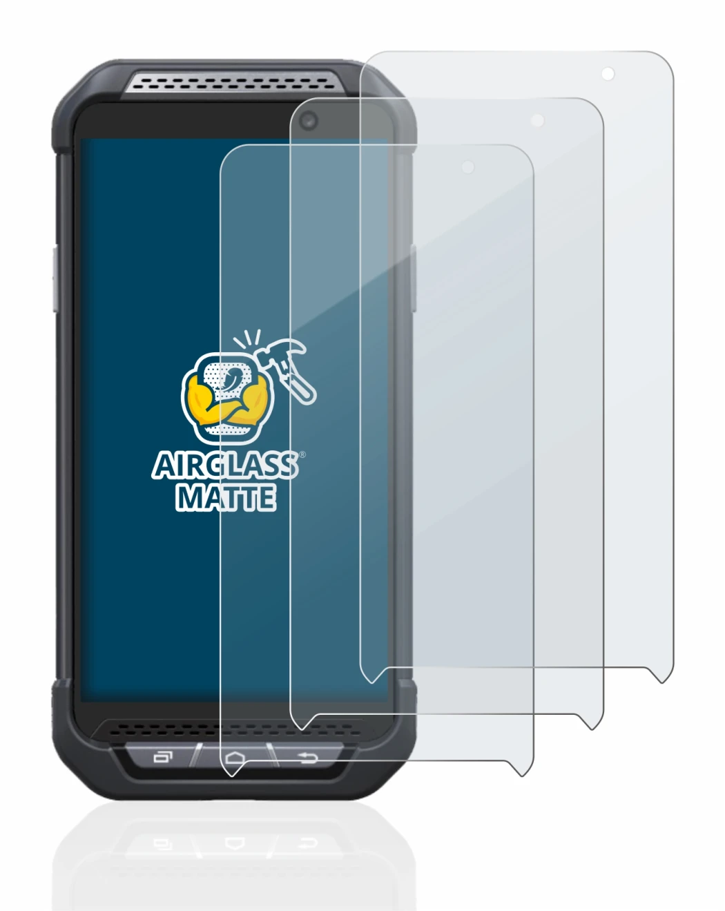 Image of the device Point Mobile PM85 with a wide variety of screen protectors.