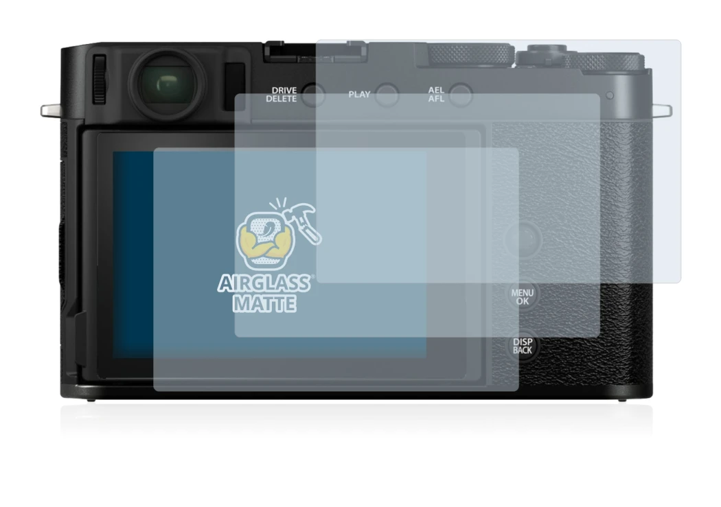 Image of the device Fujifilm X-E4 with a wide variety of screen protectors.