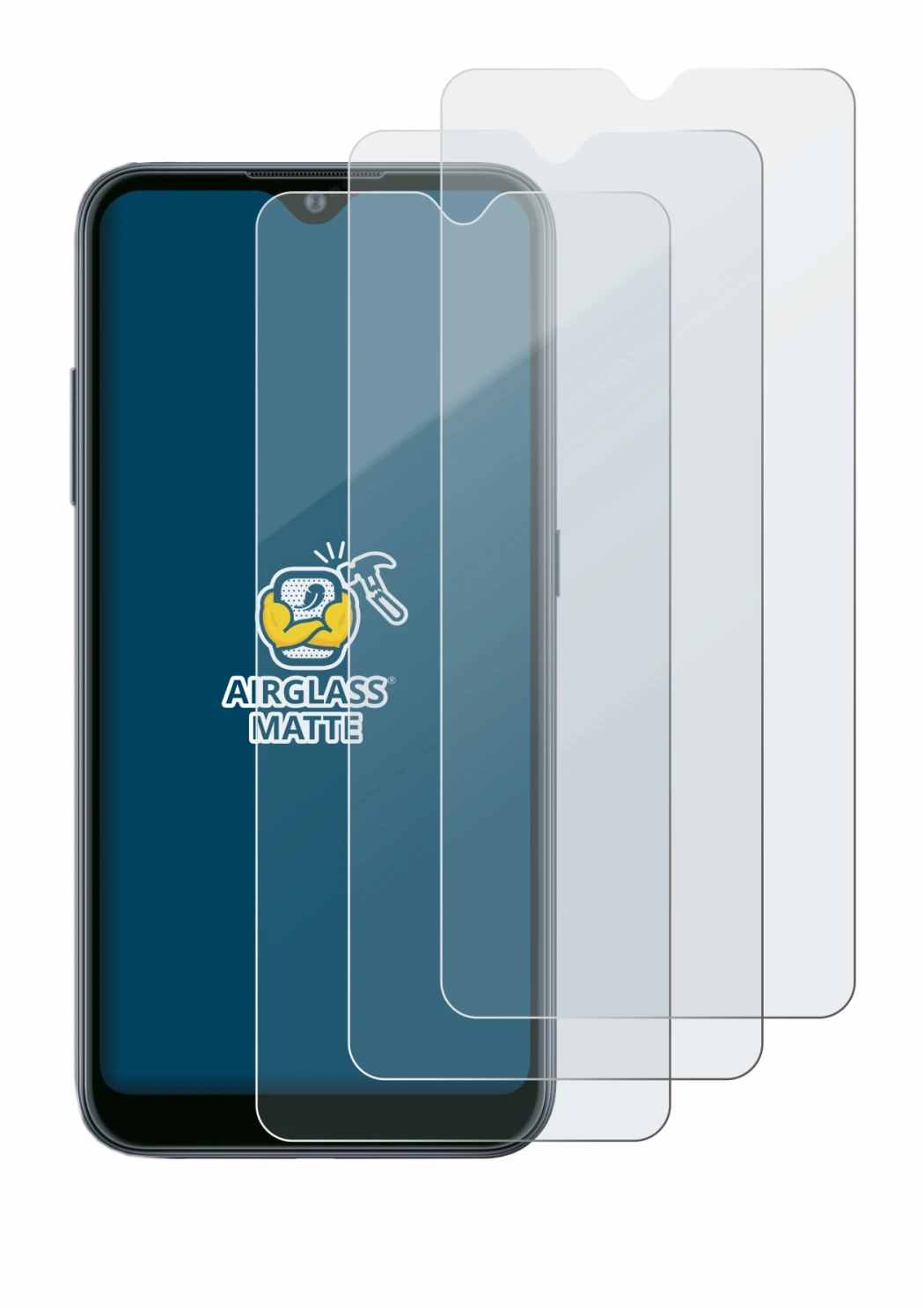 Image of the device Samsung Galaxy A02 with a wide variety of screen protectors.