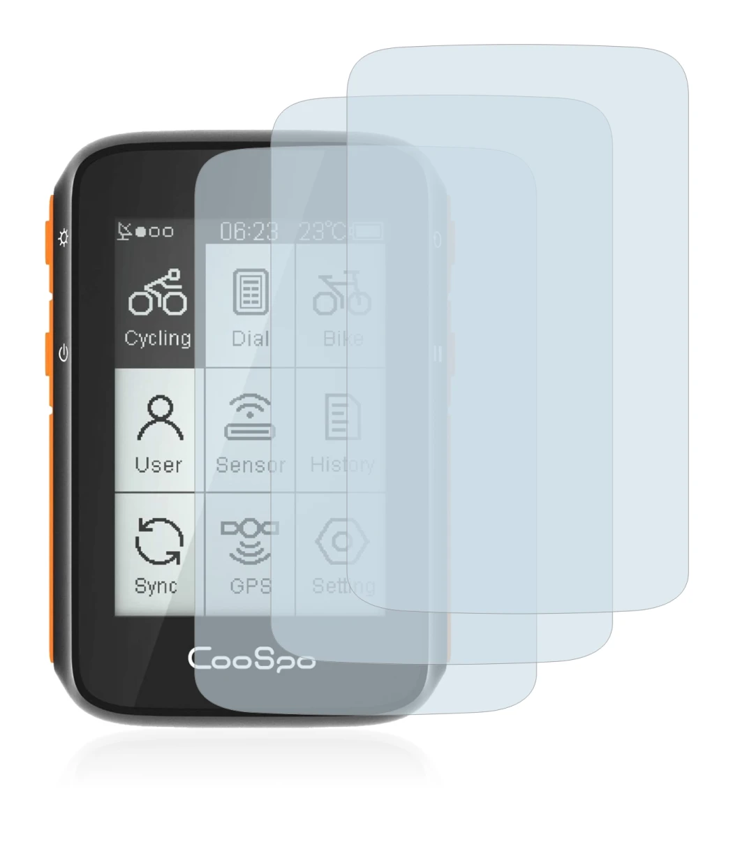 Image of the device CooSpo BC200 with a wide variety of screen protectors.